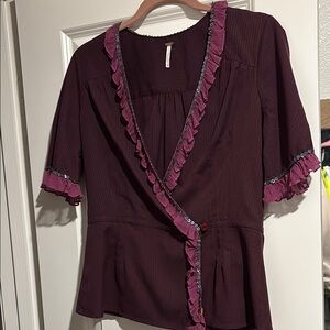 FREE PEOPLE Burgundy Ruffled Blouse